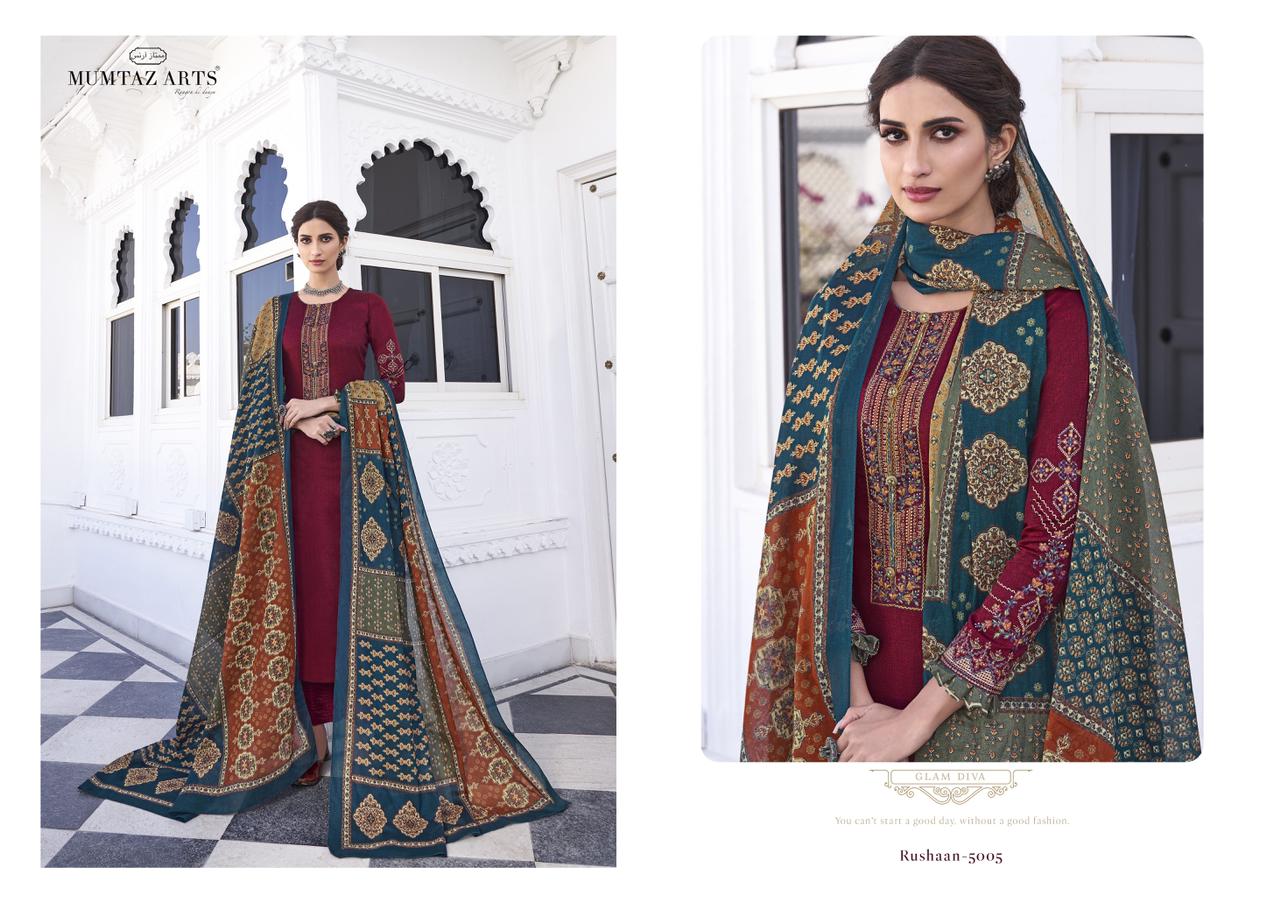 Mumtaz Rushaan  Pure Jam Satin Digital Print Kashmiri Embroidery Latest Fancy Designer Festival Wear Dress Materail 